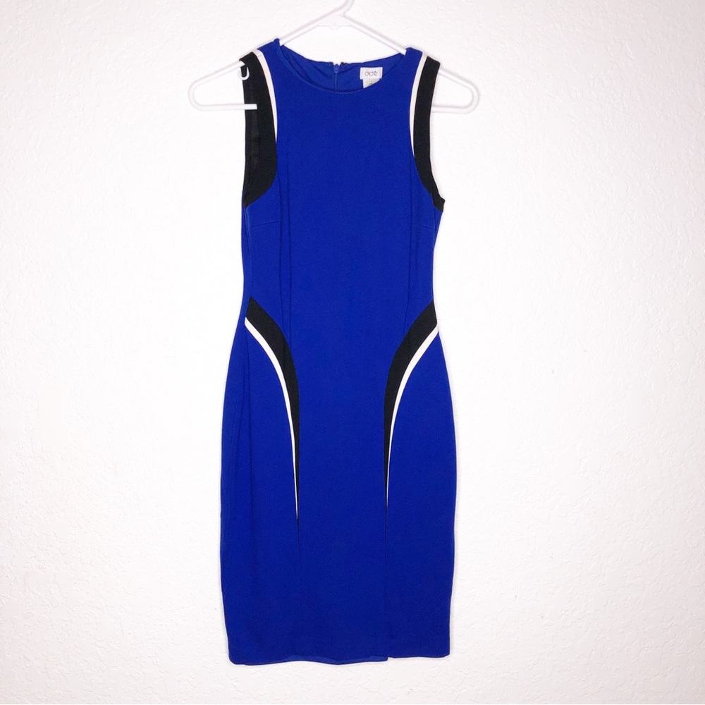 Cache royal blue black white trim sleeveless dress size 0
